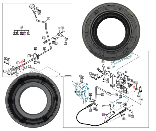 Mahindra transmission shifter oil seal V7441142508 for 2310 2810 3510 4010 4110 4510 5010 6110 2540 2545 2565 2645 2665 tractors, OEM seal for main, reverse, and sub change lever housings.