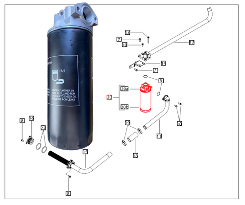Mahindra Donaldson hydraulic suction filter assembly 007206724B91 for 6065 6075 2WD 4WD and 4WD cabin tractors, OEM hydraulic filter on the suction pipe assembly.
