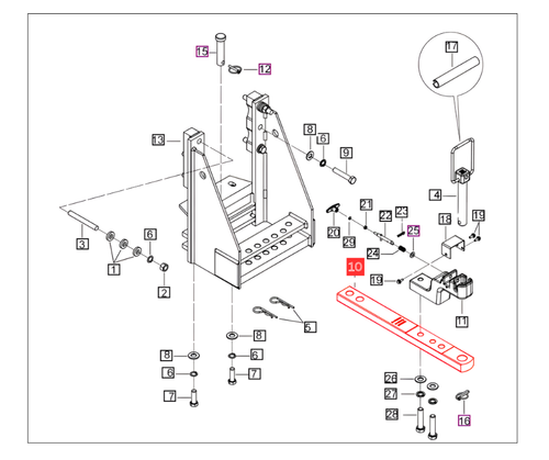 Mahindra swinging drawbar H08017481V01 for 5145 4WD and 5155 4WD tractors, OEM pivoting hitch bar used with the 3 point and hydraulics system for towing equipment.