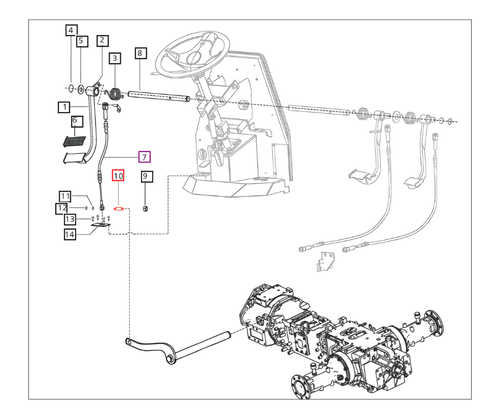 Mahindra clutch pedal special bolt E007604759D1 for 7060 8560 mPower 75P and mPower 85P 4WD cabin tractors, OEM bolt that fastens the clutch pedal to the linkage assembly.
