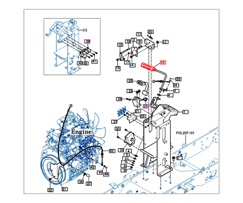Mahindra reverse and throttle lever grip 17681170050 for 7010 eMax 22 25 eMax L22 L25 and eMax 20S tractors, OEM rubber handle that slides over the accelerator and reverse change levers for a comfortable hand grip.