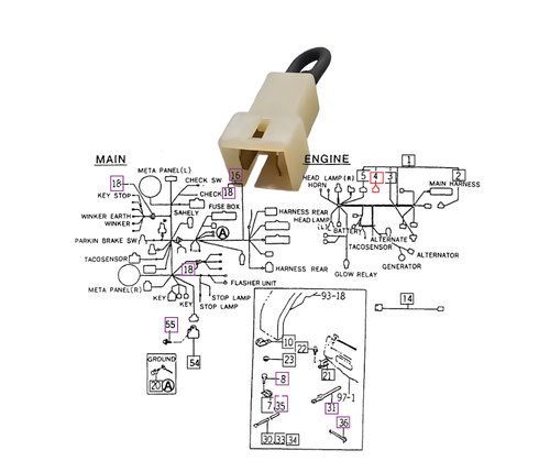 Mahindra black fusible link 15646662020 for engine wiring harness on 2310 2810 3510 4110 10 Series tractors, OEM inline fuse link that protects the engine harness from electrical overload.