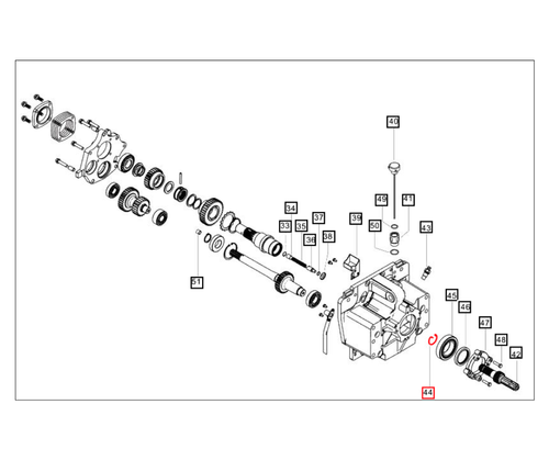 Mahindra external 540/1000 RPM PTO shaft circlip 000016483P04 for 7520 8560 mPower 85 8090 and 8100 tractors, OEM snap ring that secures the reversible and two‑speed PTO output shaft components in the transmission housing.