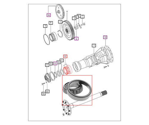 Mahindra taper roller rear axle outer bearing 000031275B12 for Mahindra 25, 30, 4500, 5500, 6000, and 7000 Series tractor rear axle carrier, differential, and planetary final drive assemblies.