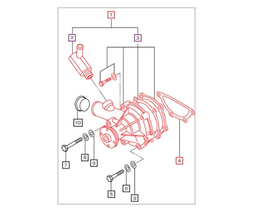 Mahindra water pump 006053013N91 and gasket 006053006N01 set for Mahindra 2100 Series 2123 and 2126 HST compact and compact cabin tractors with MHI engines, replacing older water pump numbers 006053012N91 and 006053008N91.