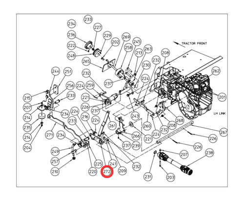 Mahindra/Amerequip bell crank weldment AME453645 for the Amerequip-Max 24 60" mower mount kit service parts breakdown on Max 24M-6001 and later tractors.