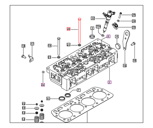 Mahindra cylinder head bolt long 005554989R1 fits the cylinder head assemblies on a wide range of Mahindra tractors, including early 05 Series 3505/E350/4505/5005, C Series C27/C35, 25 Series 3325/3525/3825/4025/4525, 35/3500/4500 Series 3535/4035/4535/5035/3540/3550/4540/4550, 1500/1600/2500/2600/3600 Series 1533/1538/1635/1640/2538/2540/2545/2638/2645/3640/3650 and related Tier 4 refresh models, clamping the cylinder head to the engine block for proper sealing and compression.