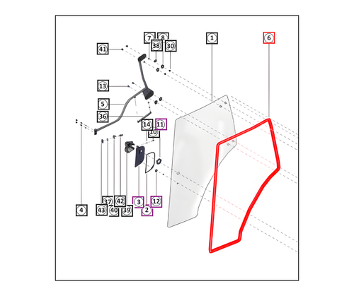 Mahindra door glass bead 007653112U01 is the rubber beading that fits around the cab door glass on Mahindra 6000 Series 6065 and 6075 4WD Cabin Refresh Tier 4 tractors, sealing and cushioning the left‑hand and right‑hand door windows.