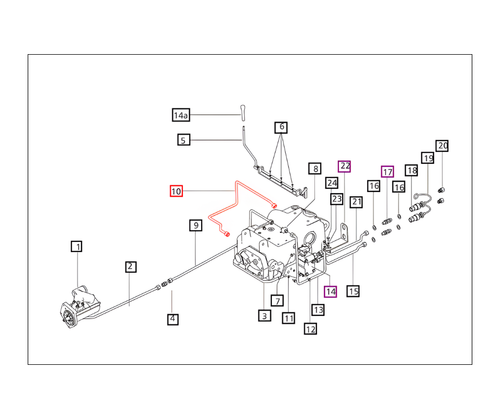 Mahindra hydraulic bypass pressure pipe 000051441D01 connects the auxiliary valve sub plate to the VTU on Mahindra 00, 25, 30, and 4500 Series tractors including 4025 4WD T4, 4530 4WD T2/T4, 4500/5500/6000 2WD and 4WD, and 4540 4WD T4, carrying high‑pressure hydraulic oil for single or double spool auxiliary valve kits and optional auxiliary valve assemblies.