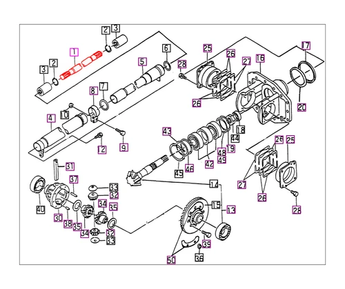 Mahindra front drive shaft 13004100011 (replaces 13004100010) fits Mahindra 10 Series 2810 4WD Gear tractors with old sheet metal, and is the front axle drive shaft that transfers power from the transmission to the front differential for four‑wheel drive operation.