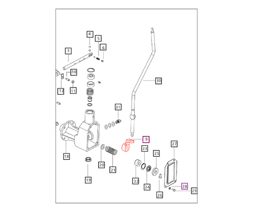 Mahindra cam link gear shifter lever 000012073P04 used in speed and range shifting systems on 5520 6520 7520 7060 8560 8090 8100 mPower 75 mPower 85 tractors.