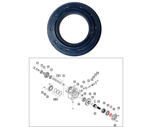 Mahindra PTO output shaft oil seal 006511674V1 34.9x60x19.5 fits 5100, 6000 and 7000 Series 4WD tractors 5145 5155 6065 6075 7085 7095 drop box transmission assembly.