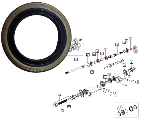 Mahindra oil seal retainer for clutch release bearing 006505641D1, front transmission/clutch housing retainer that holds the input shaft oil seal and guides the release bearing on 35/3500/3600, 6000, 7000 and 8000 Series tractors.