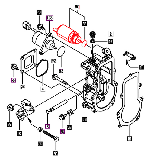 Mahindra solenoid, power control 119C00-61900 is a genuine OEM power control solenoid used in the governor assembly on Mahindra eMax20S HST Cabin tractors and eMax L25 HST eMax L Series models. Mounted at the engine, this solenoid works with the governor to control engine power or fuel delivery and is typically replaced when the tractor experiences power control issues, engine shutdown problems, or related solenoid faults that cannot be resolved by wiring or relay checks alone.