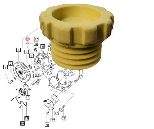 Mahindra engine oil filler cap 006032879U1 for front crankcase cover on 2660/2670 and 6065/6075 tractors
