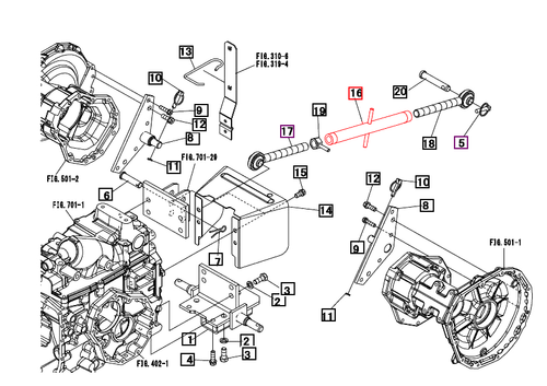 Mahindra 3‑point stabilizer turnbuckle 19643037000 used in the rear chassis 3‑point linkage groups on 16 Series 3016 Gear/HST and 3616 Gear/HST (cab and OS) tractors and on 1500 and 1600 Series 1526, 1533, 1538, 1626, 1635 and 1640 Gear and HST tractors, including OS, cab and Refresh Tier 4 versions. This adjustable turnbuckle connects the lower lift arms or stabilizer bars and lets the operator fine‑tune side‑to‑side sway of 3‑point implements on Mahindra compact tractors.