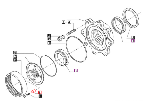 Mahindra front wheel hub centering bush 006500450C1 for 00 Series 4500, 5500, 6000, 6500 4WD and 20 Series 5520, 6520, 7520 4WD tractors, shown as hub centering bushing used in front axle wheel hub assemblies including Carraro hubs up to KNG 990 from Bill’s Tractor Parts.
