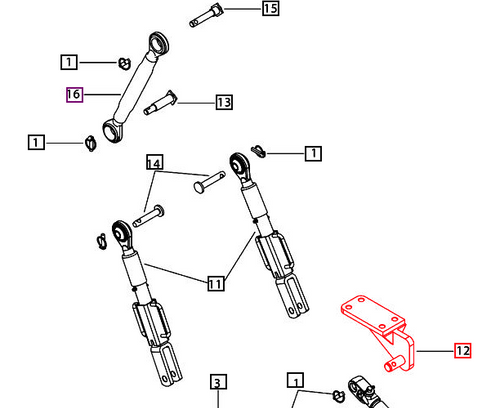 Mahindra left-hand stabilizer mounting bracket 007205643C11 for 6000 Series 6065 and 6075 2WD, 4WD and cabin tractors and 7000 Series 7085 4WD and 7095 4WD cab models, shown as heavy steel bracket for three point linkage stabilizer mounting from Bill’s Tractor Parts.