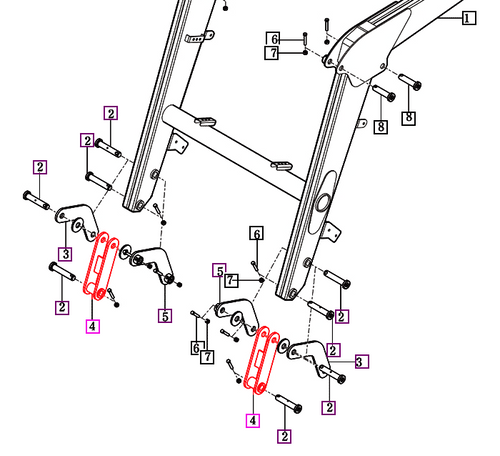 Mahindra / TYM loader Link B 240 85902003801MR for 2660L, 2660CL, 2655 loader and cabin loaders, 2665 cabin loader and 2670CL loaders, shown as loader boom linkage bar used in the boom assembly from Bill’s Tractor Parts.