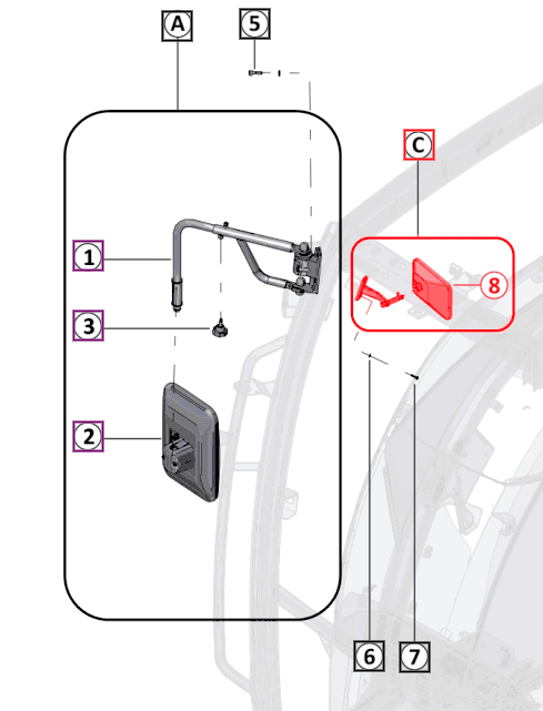 Mahindra inner rear view mirror assembly H0890222U91 for 6000 Series 6065 and 6075 4WD Refresh Tier‑4 cabin tractors, shown as interior cab rear view mirror used in the mirror assembly from Bill’s Tractor Parts.