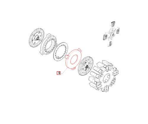 Mahindra clutch plate 006500484C1 for 00 Series 4500/5500/6000/6500 4WD tractors, shown as a steel pressure/drive plate component used within the dual disc clutch assembly to engage and transmit torque.