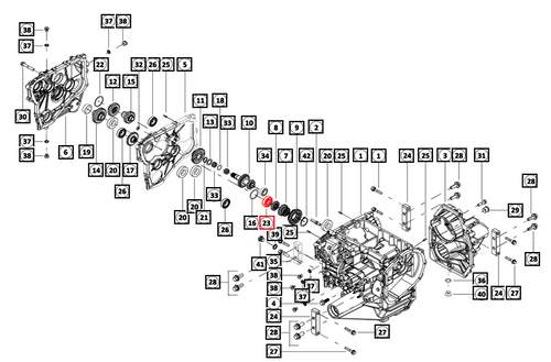 Mahindra 6304 deep‑groove ball bearing MF01850000800 (20 x 52 x 15 mm) for 1120/1123/1126 and 2123/2126 HST tractors, shown as a single‑row radial ball bearing used to support transmission, mid‑PTO, and wet PTO shafts inside the range and rear housing assemblies.