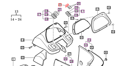 Mahindra mFORCE 100 hazard switch assembly 19026462401, a dash‑mounted rocker switch used to operate the hazard warning lights on mFORCE 100 Series cab tractors.