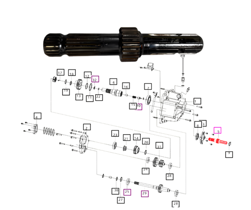 Mahindra PTO output shaft 006514708D1, a dual‑speed 540/1000 IDBH rear PTO shaft for mPower 85/85P and 8000 Series 8090/8100 cab tractors, carrying the splined PTO output from the reversible/two‑speed PTO assembly.