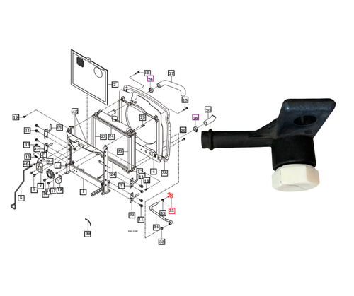 Mahindra radiator drain assembly 15231041000, a small plastic and brass coolant connector with integrated drain used in the radiator hose circuit on various Mahindra cab and compact tractor models.