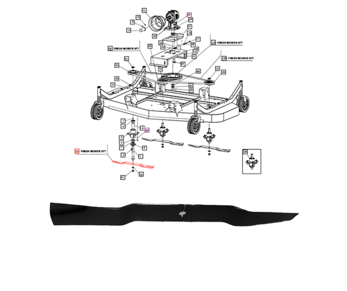 Mahindra/Maschio finish mower blade T14004020R, a straight 610 mm cutting blade used in sets of three on 6‑ft rear finish mowers.