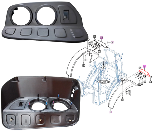 Mahindra cover lamp LH 10017063025 / 10017063023 for 2600 Series models 2660 and 2670, sub fender and cover part.