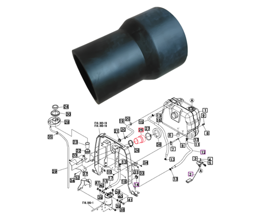 Mahindra fuel hose 19480306000 for 1500 and 1600 Series fuel line and fuel system assemblies; fits 1533, 1538, 1635 and 1640 tractor models including HST, Gear, OS, Cabin and Refresh variants.