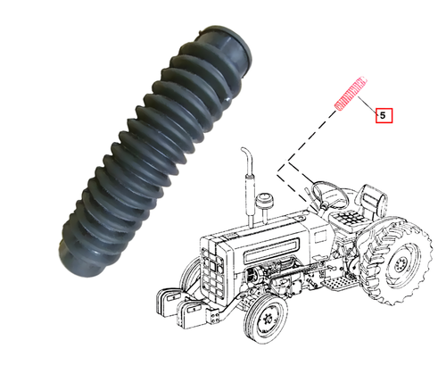 Mahindra steering column bellow 005558284R1 for 05 and C Series tractor steering columns; fits 3505, 4505, 5005, C4005, C27 and C35 steering wheel and power steering hydrostatic unit assemblies.