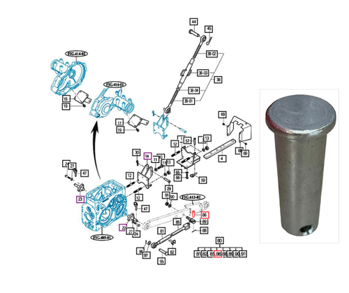 Mahindra hitch and 3‑point link pin 20x59 15155253400 for rear hitch assemblies; fits 2555, 2655 and 2660 tractors across 2500 and 2600 Series Gear/HST OS/Cabin configurations in Hitch & 3‑Point Link groups.