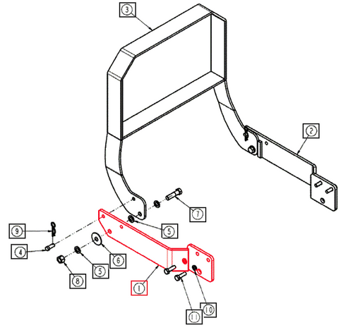 Mahindra tractor grill‑guard mounting bracket LH ANS4025B4100 – left‑hand bracket for Ansung AML233/AML234/AML333/AML334 and 4550‑2/4550‑4 loader grill‑guard assemblies on Mahindra 4025, 4525, 4540 and 4550 tractors.