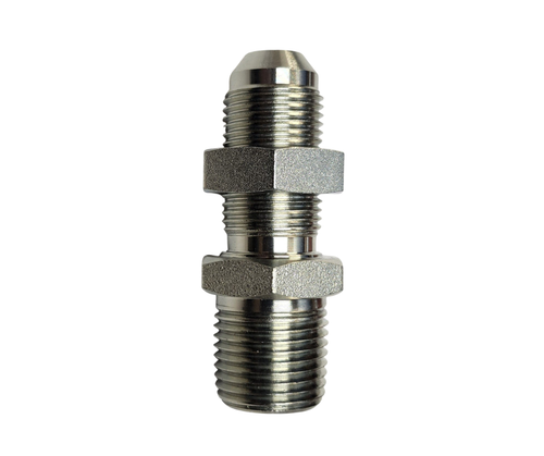 Mahindra hydraulic fitting 8MP x 8MJ bulkhead MH4120102631 for loader hydraulic valve hardware and 3rd‑function diverter valve kit on TEC 6065/6075L‑CL loaders – Bill's Tractor Parts