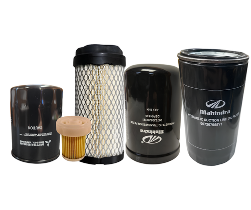 Mahindra 2126 HST compact 5‑filter maintenance kit with engine oil filter 006053018N91, fuel filter element 31A6200317 / 006054318K01, HST transmission filter 007223928D91, hydraulic suction filter 007207955Y1 / 007224147Y01 and air filter 008022190N01 – Bill's Tractor Parts