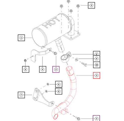 Mahindra exhaust tail pipe assembly 008024346K11 for integration exhaust assembly on 1100 Series 1120, 1123 and 1126 HST sub‑compact OS and cabin tractors – OEM tailpipe from Bill’s Tractor & Equipment