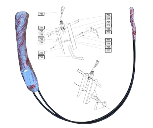Mahindra loader joystick lever cables 204782 for 5145 MX Loader and 5155 MX Loader – OEM joystick cable assembly from Bill’s Tractor & Equipment