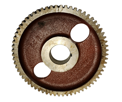 Mahindra gear camshaft 003064085R3 is a roughly 4‑inch diameter alloy steel camshaft timing gear used in the valve train part 1 assemblies on 05 Series 3505, E350, 4505, C4005 and 5005 tractors and C Series C27 and C35 models, where it mounts to the camshaft and meshes with the crankshaft timing gear. This same cam gear is also used on 05 Series old 475 DI/E40, 485 DI and 575 DI tractors in the valve train groups, serving as the primary drive gear that synchronizes camshaft rotation with the crankshaft for correct valve timing.