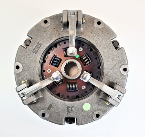 Mahindra dual stage clutch cover assembly 19631114000 shown as an 8‑1/2 inch two‑stage pressure plate unit for 2615 and 2816 gear tractors, providing separate drive and PTO clutch sections, with the PTO friction disc required but not included.