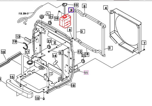 Mahindra coolant overflow tank 19080445100 for 15, 16, Max, Max T4, 1500 and 1600 Series tractors, OEM plastic radiator reservoir mounted near the radiator to capture expanding coolant; cap is sold separately.