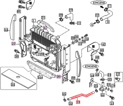 Mahindra corrugated radiator drain tube 15081020070, 250 mm length, for water/coolant drainage on 2310, 3510, 4110 and 4510 Cabin tractors.
