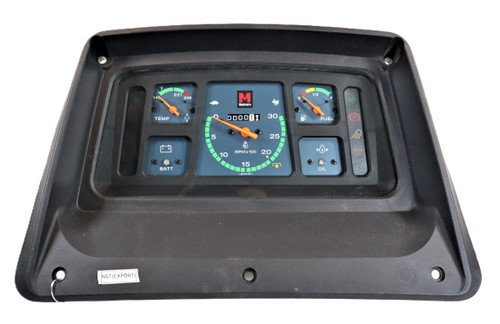 Mahindra 007700607B91 E007700607B91 complete instrument cluster panel for 25 Series 3325 and 3525 2WD T2 tractors, rectangular dash unit with gauges, indicator lamps, switches and fuse locations in the scuttle panel.