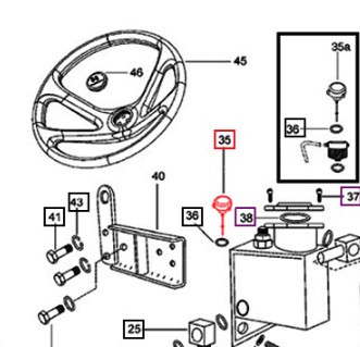 Mahindra 007201267C1 metal dipstick‑cum‑breather and 007203056C91 plastic power steering reservoir dipstick for 00 Series 4500, 5500, 6000 and 6500 tractors, measuring fluid level in the power steering reservoir with separate sealing O‑ring.
