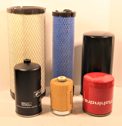 Mahindra 4540 filter kit with engine oil, two fuel, inner and outer air, and hydraulic filters 006017310B1 001081778R93 E006018618D1 006000455F1 006000456F1 000013427P04.