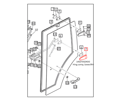 Mahindra cab door hinge lower right-hand 14527052400 for 10 2500 2600 Series cabin tractor doors including 5010 6010 6110 2538 2545 2555 2565 2638 2645 2655 2660 2665 2670.