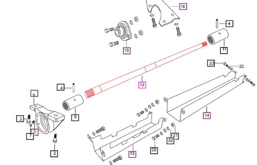 Mahindra front axle input propeller shaft E000010746P03 for 5500 6000 and 6500 4WD tractor front axle support and drive assembly.