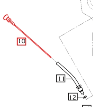Mahindra engine oil dipstick E6301-36411 shown as a metal oil level gauge with a loop handle and marked tip that inserts into the engine dipstick tube on Mahindra 4010, 5010, 6010 and 6110 tractors to check crankcase oil level.