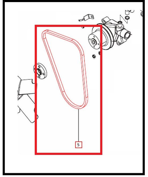 Mahindra fan belt 006025334H1 shown as a V‑13 x 1100 mm black V‑belt that wraps around the crankshaft, water pump and alternator pulleys on Mahindra 2500 and 2600 Series Tier 4 tractors to drive the engine cooling fan and charging system.